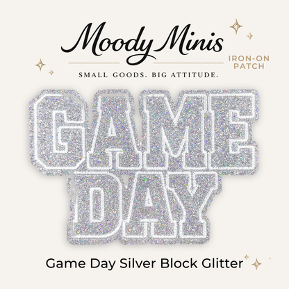 Game Day Silver Block Glitter Embroidered Patch