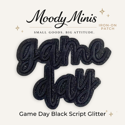Game Day Black Script Glitter Embroidered Patch