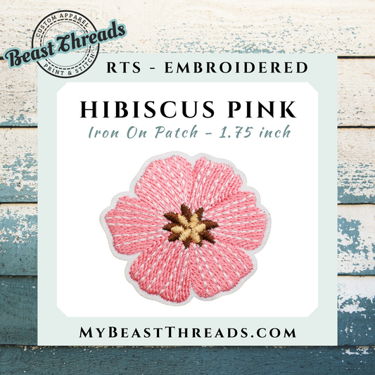 Hibiscus Pink Embroidered Patch- RTS
