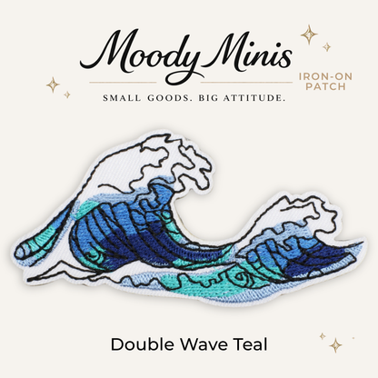 Double Wave Teal Embroidered Patch