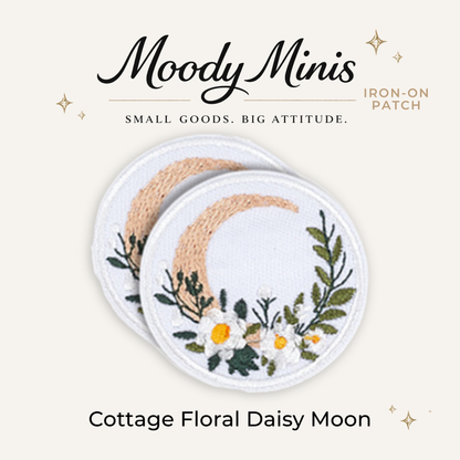 Cottage Floral Daisy Moon Embroidered Patch