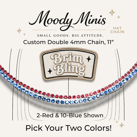 Double Rhinestone 4mm - 11 Inch Hat Chains Custom Colors