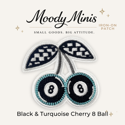 Black & Turquoise Cherry 8 Ball Embroidered Patch