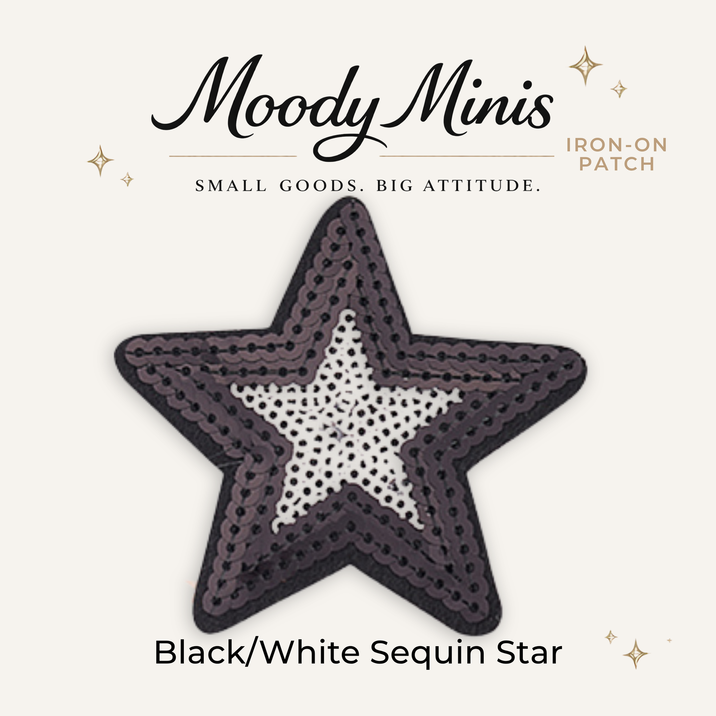 Black/White Star Sequin Patch- RTS