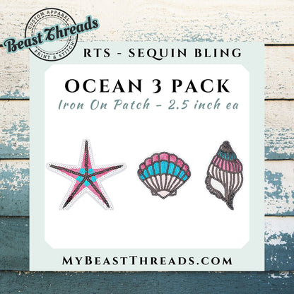 Ocean 3 Pack Sequin Bling Patch - RTS