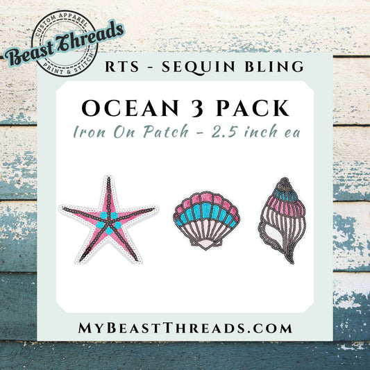 Ocean 3 Pack Sequin Bling Patch - RTS