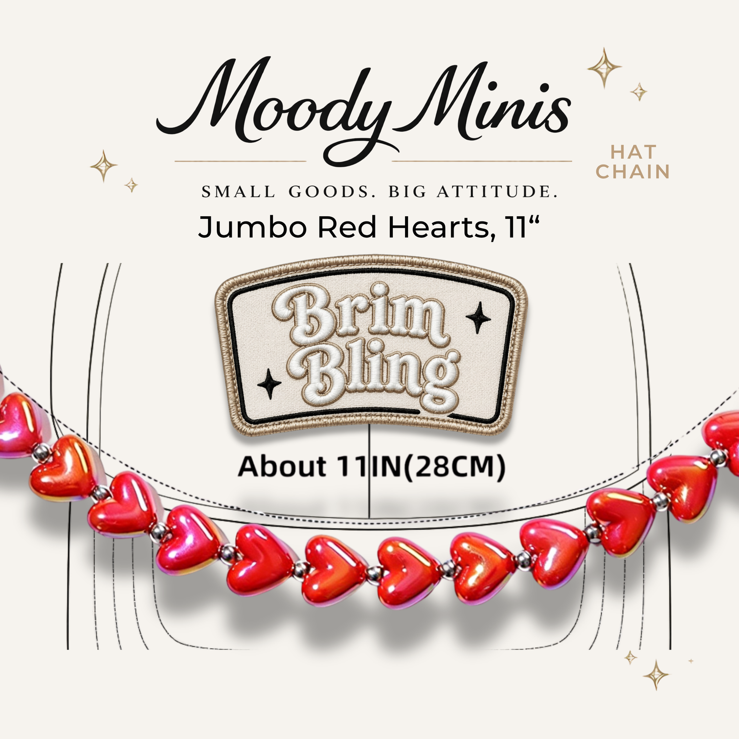 Jumbo Red Hearts - 11 Inch Hat Chain