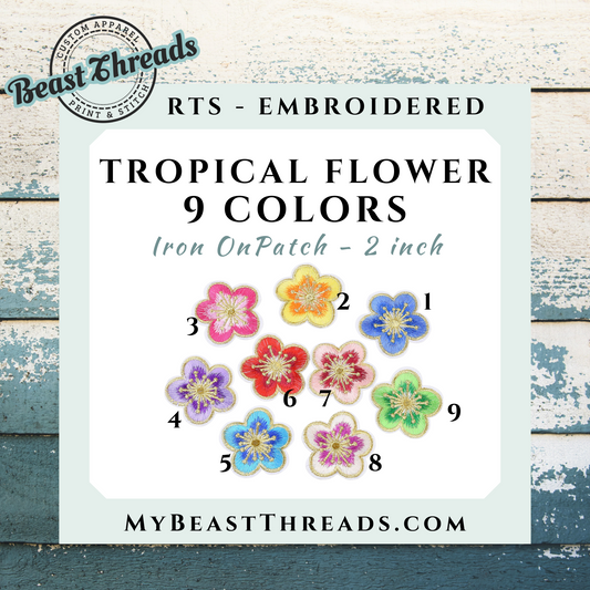 Tropical Flower Embroidered Patch- RTS