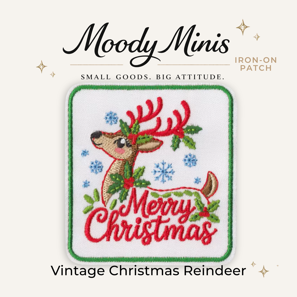 Vintage Christmas Reindeer Embroidered Patch
