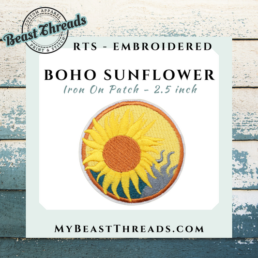 Boho Sunflower Embroidered Patch- RTS
