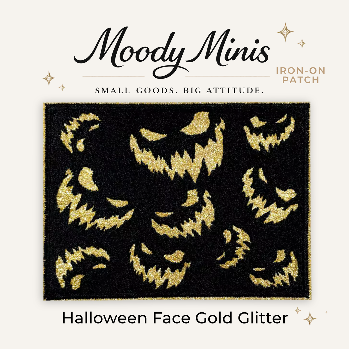 Halloween Face Gold Glitter Embroidered Patch