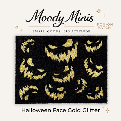 Halloween Face Gold Glitter Embroidered Patch