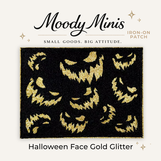 Halloween Face Gold Glitter Embroidered Patch