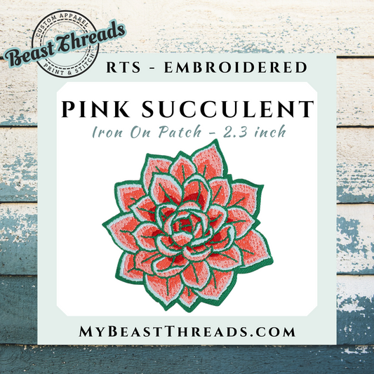 Pink Succulent Embroidered Patch- RTS