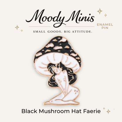 Black Mushroom Hat Faerie Enamel Pin