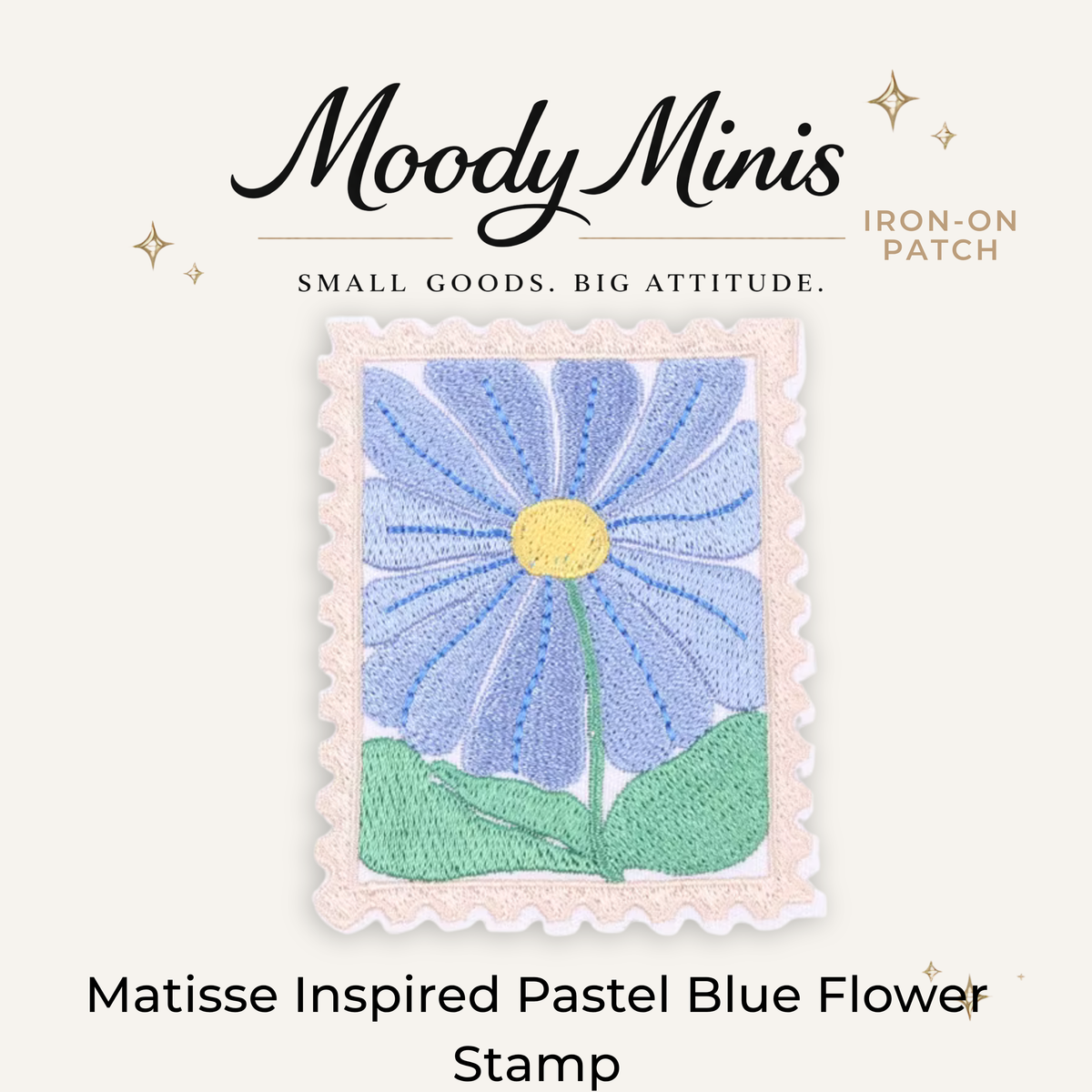 Matisse Inspired Pastel Blue Flower Stamp Embroidered Patch