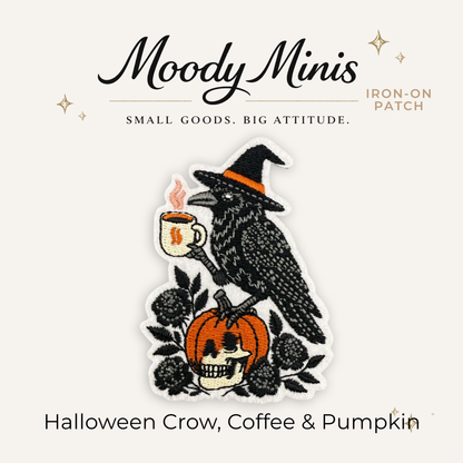 Halloween Crow, Coffee & Pumpkin Embroidered Patch