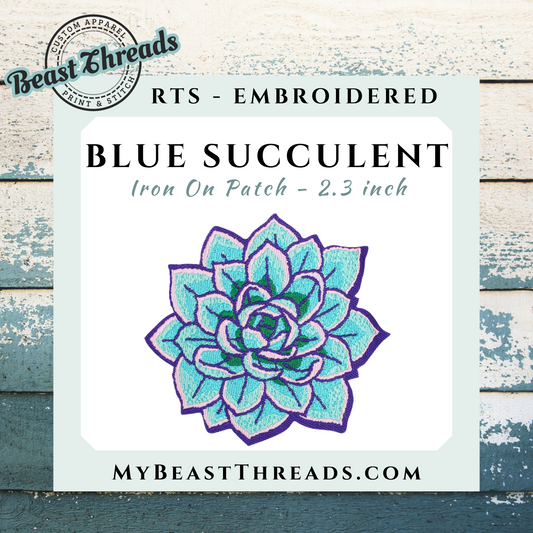 Blue Succulent Embroidered Patch- RTS