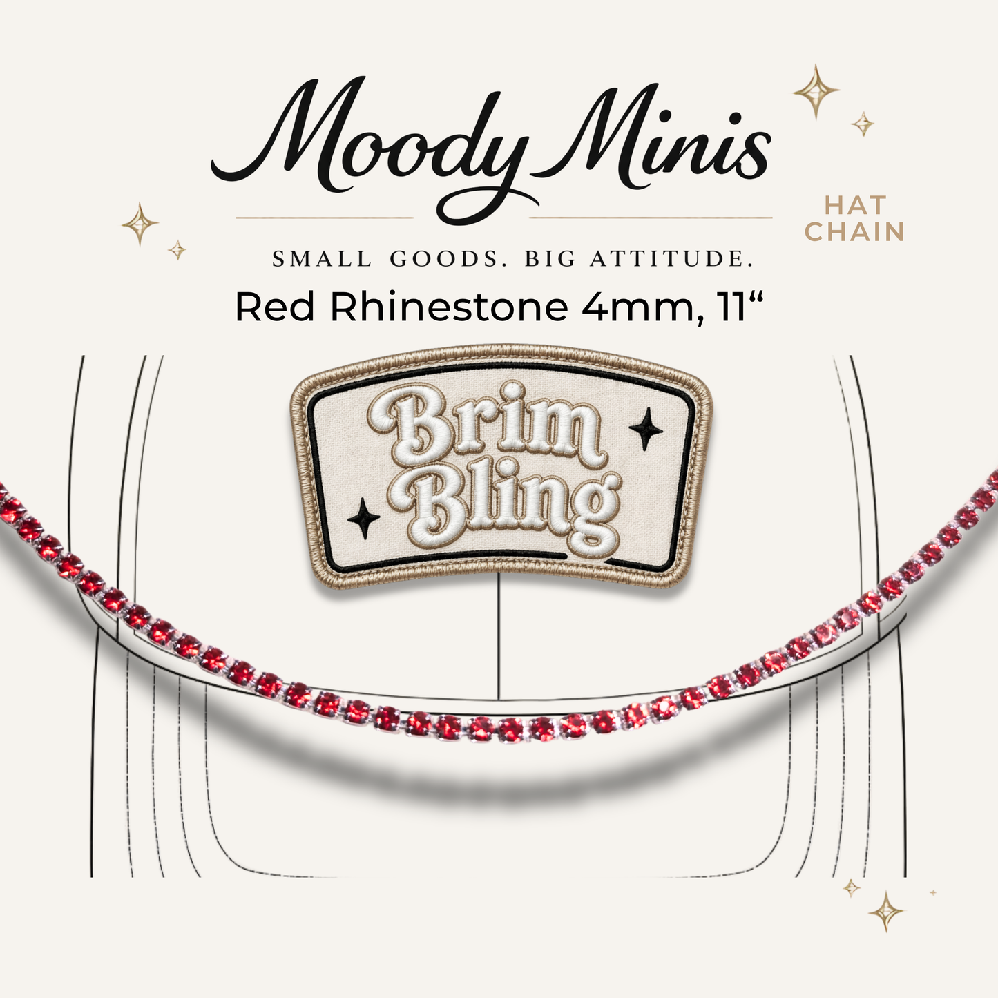 Red Rhinestone 4mm - 11 Inch Hat Chains