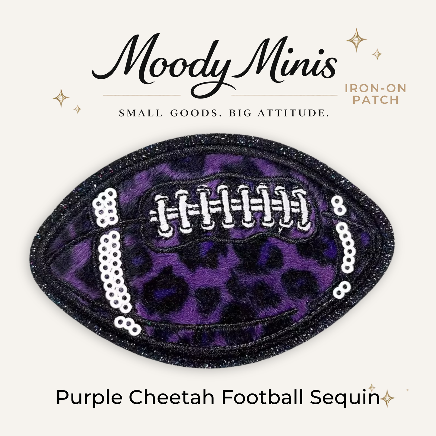 Purple Cheetah Football Embroidered Patch w/Sequin
