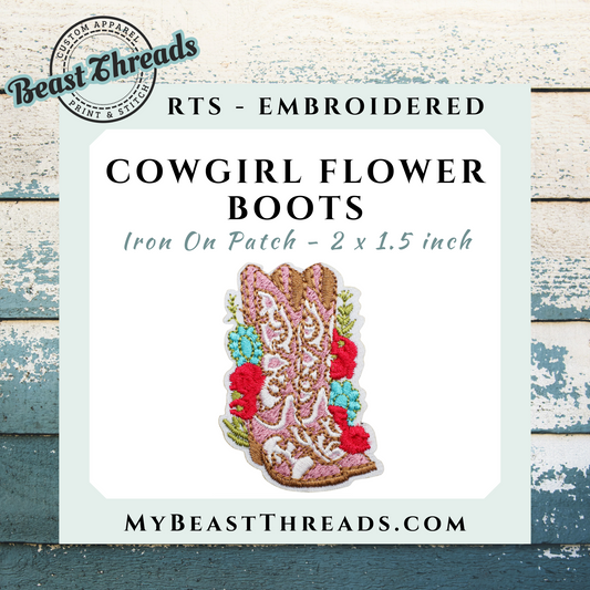 Cowgirl Flower Boots Embroidered Patch