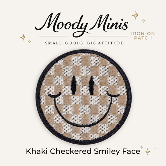 Khaki Checkered Smiley Face Embroidered Patch