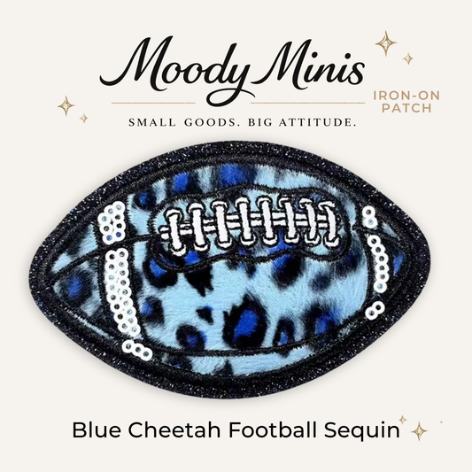 Blue Cheetah Football Embroidered Patch w/Sequin