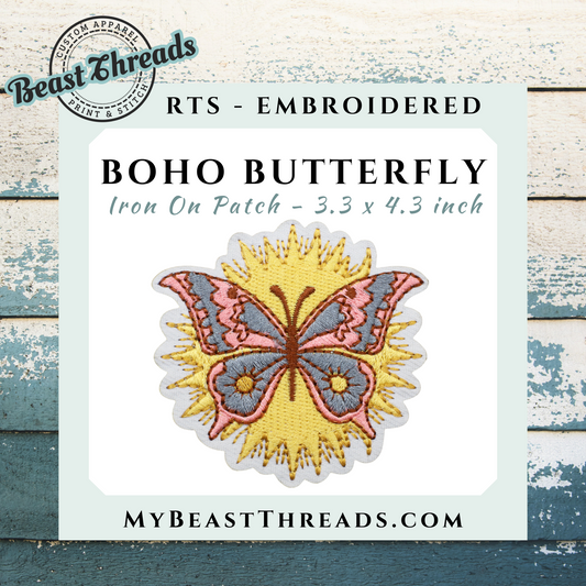 Boho Butterfly Embroidered Patch- RTS