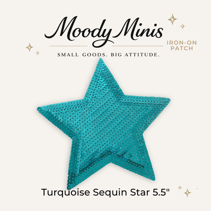 Turquoise Sequin Star 5.5" Embroidered Patch