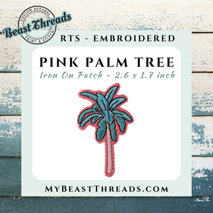 Pink Palm Tree Embroidered Patch- RTS