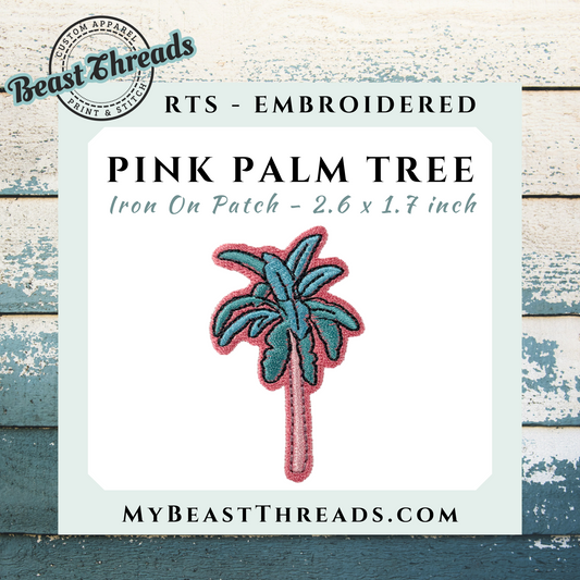 Pink Palm Tree Embroidered Patch- RTS
