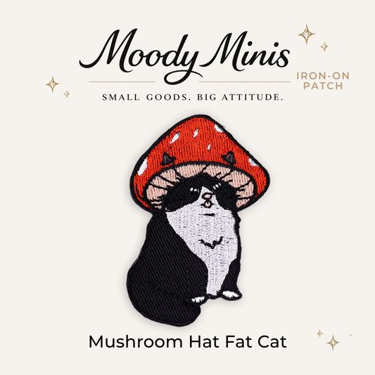 Mushroom Hat Fat Cat Embroidered Patch