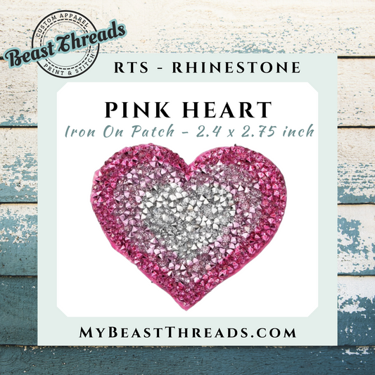 Pink Heart Rhinestone Patch- RTS