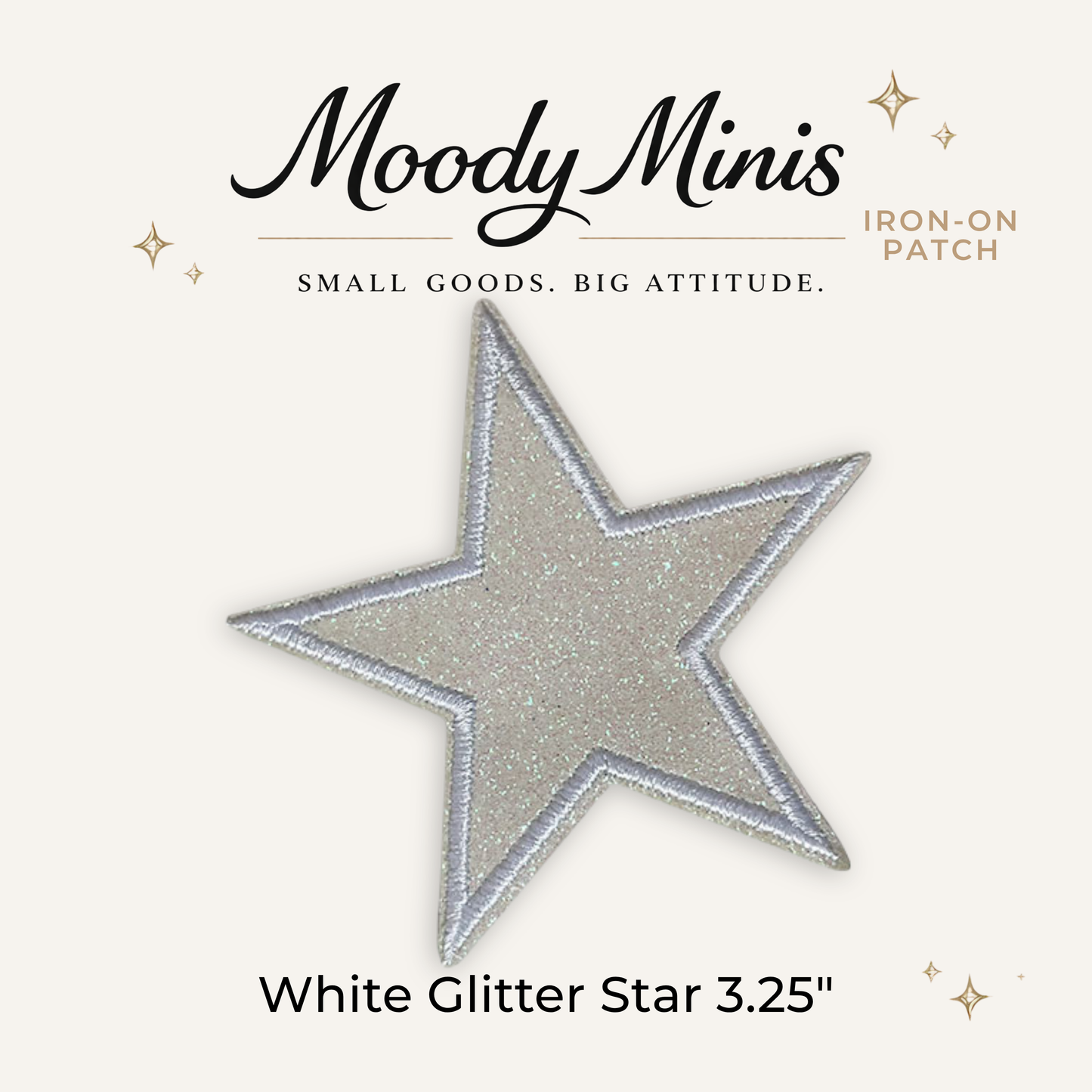 White Glitter Star 3.25" Embroidered Patch