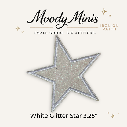 White Glitter Star 3.25" Embroidered Patch