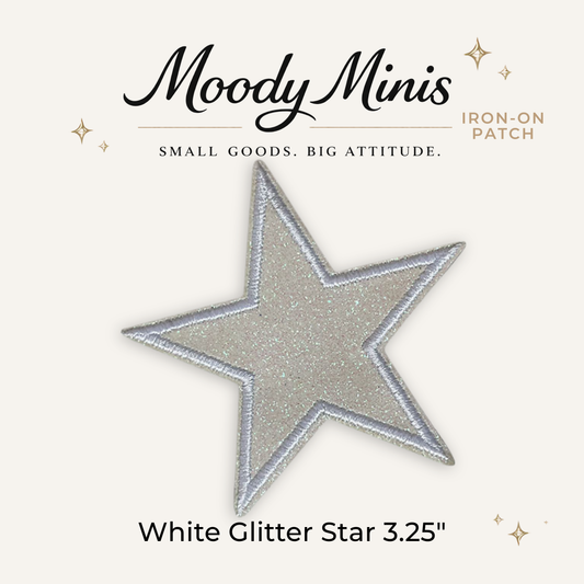 White Glitter Star 3.25" Embroidered Patch