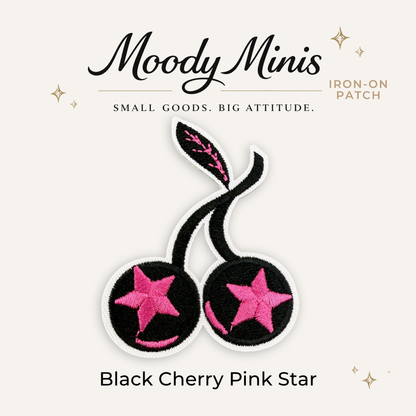 Black Cherry Pink Star Embroidered Patch