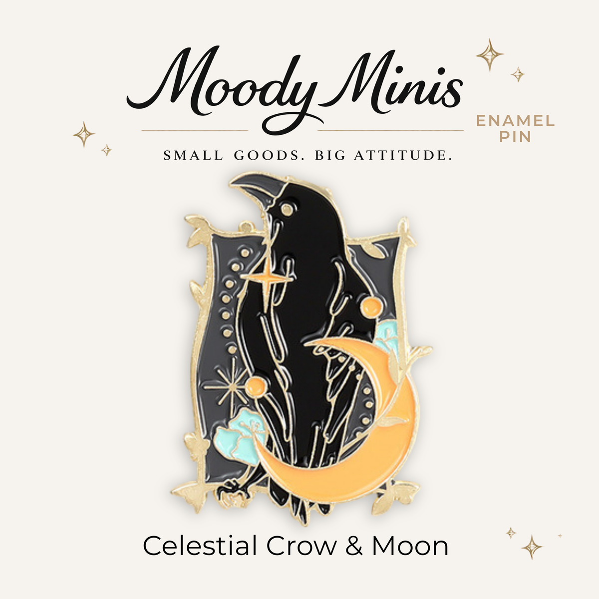 Celestial Crow & Moon Enamel Pin