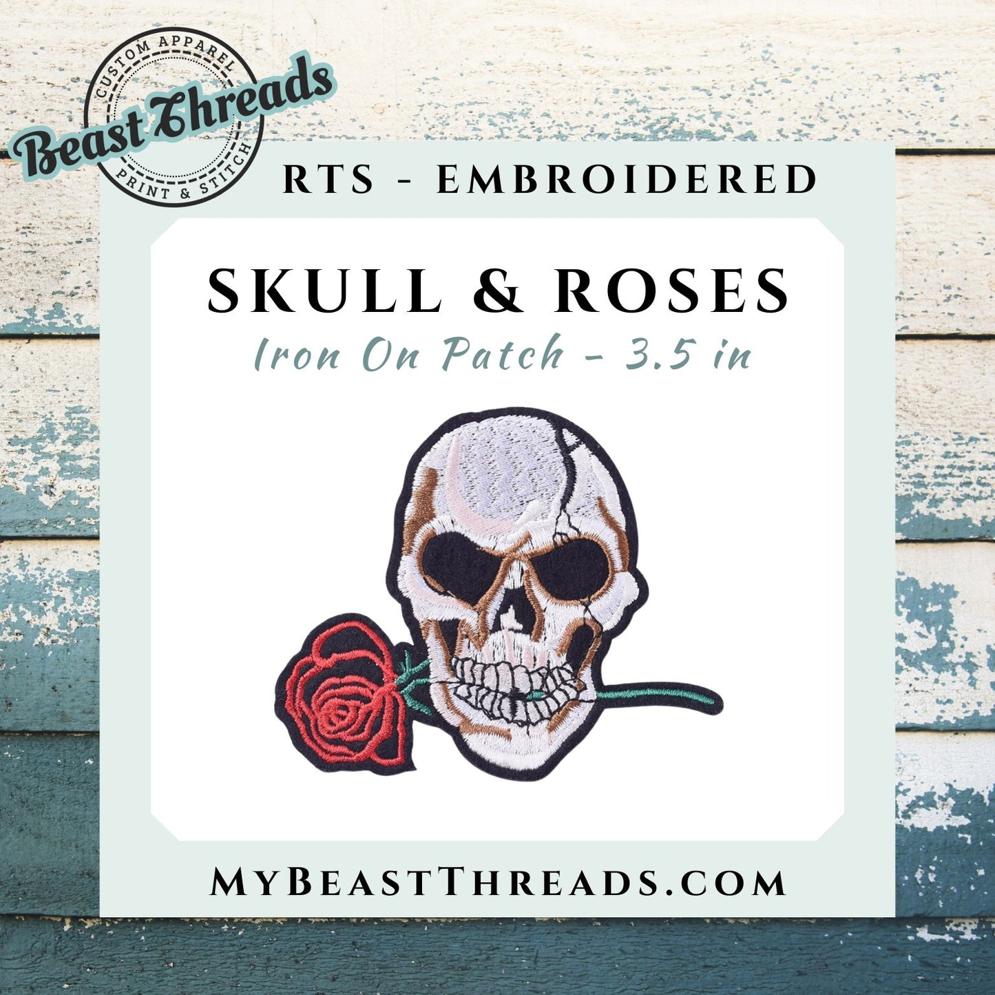 Skull & Rose Embroidered Patch - RTS