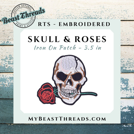 Skull & Rose Embroidered Patch - RTS