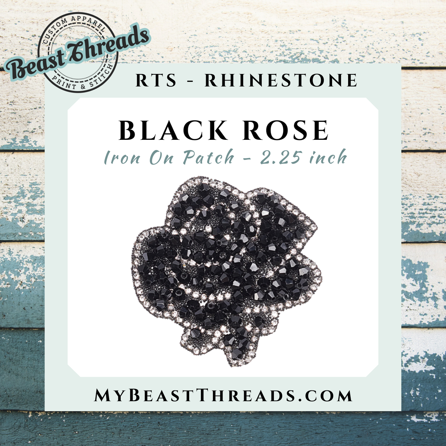 Black Rose Rhinestone Patch- RTS