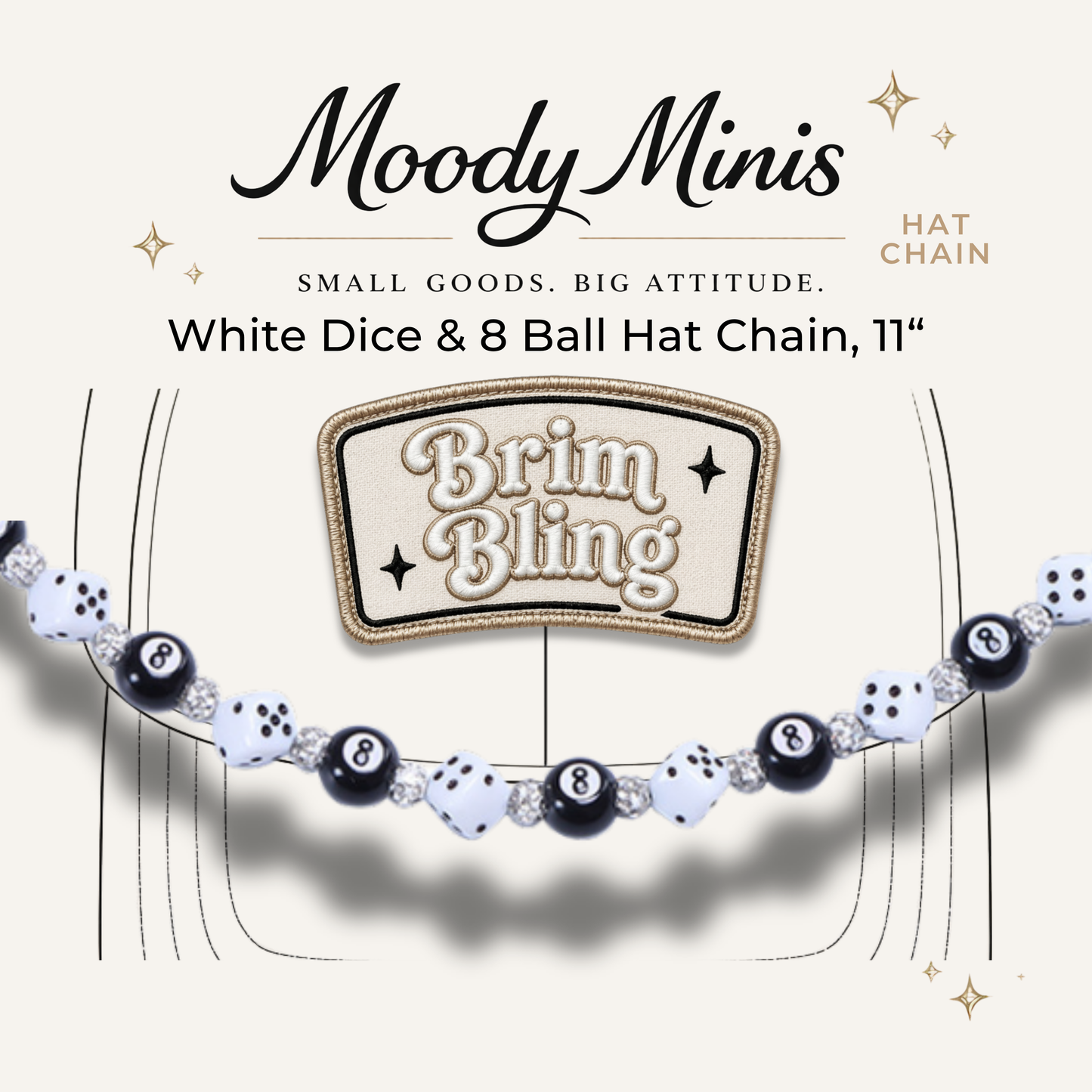 White Dice & 8 Ball - 11 Inch Hat Chain