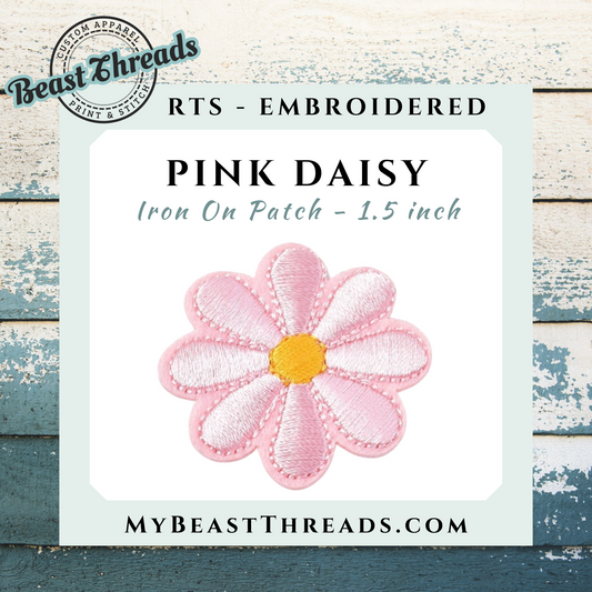 Pink Daisy Embroidered Patch - RTS