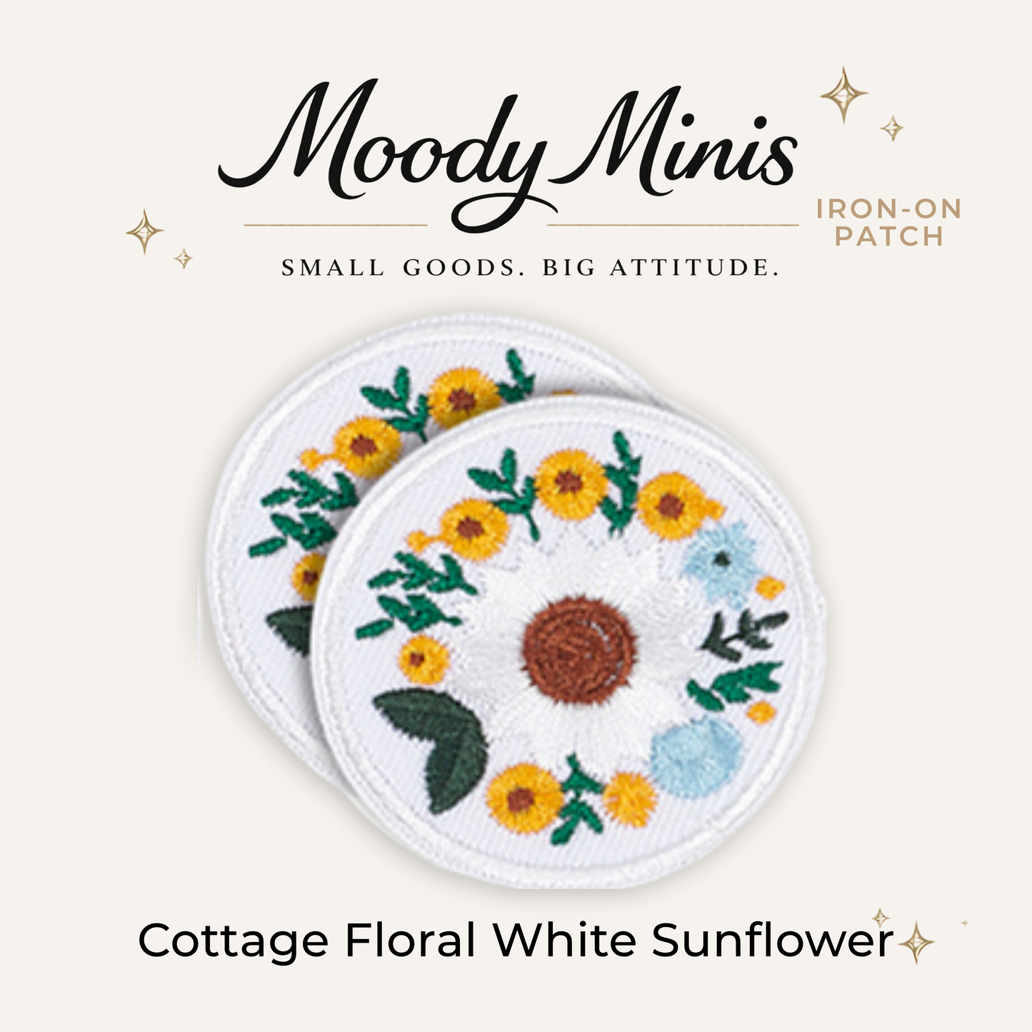 Cottage Floral White Sunflower Embroidered Patch
