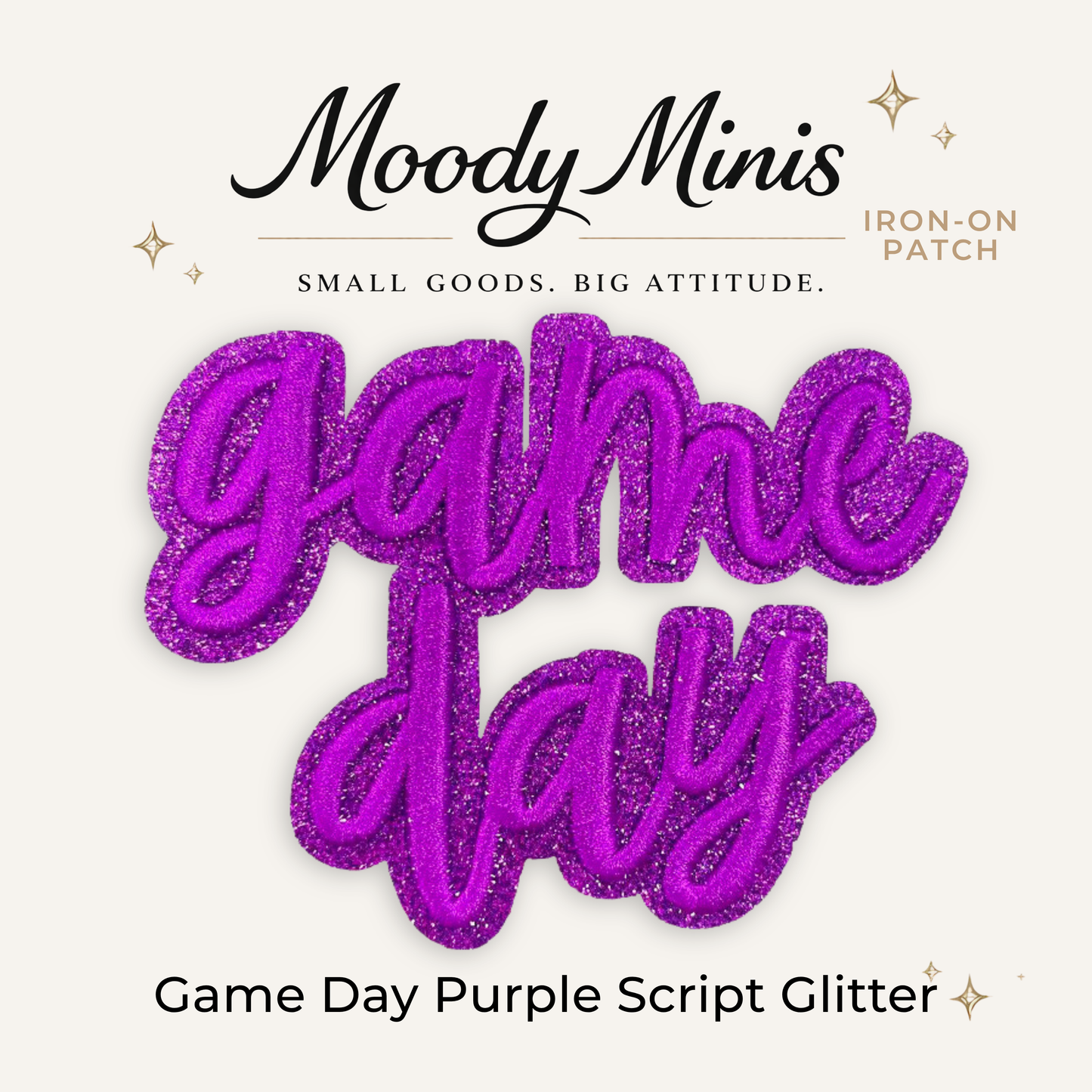 Game Day Purple Script Glitter Embroidered Patch
