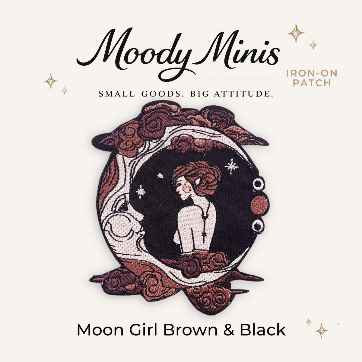 Moon Girl Brown & Black Embroidered Patch