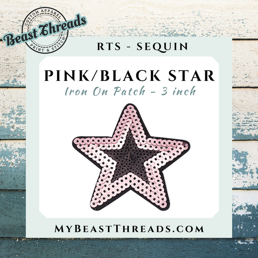 Pink/Black Star Sequin Patch- RTS