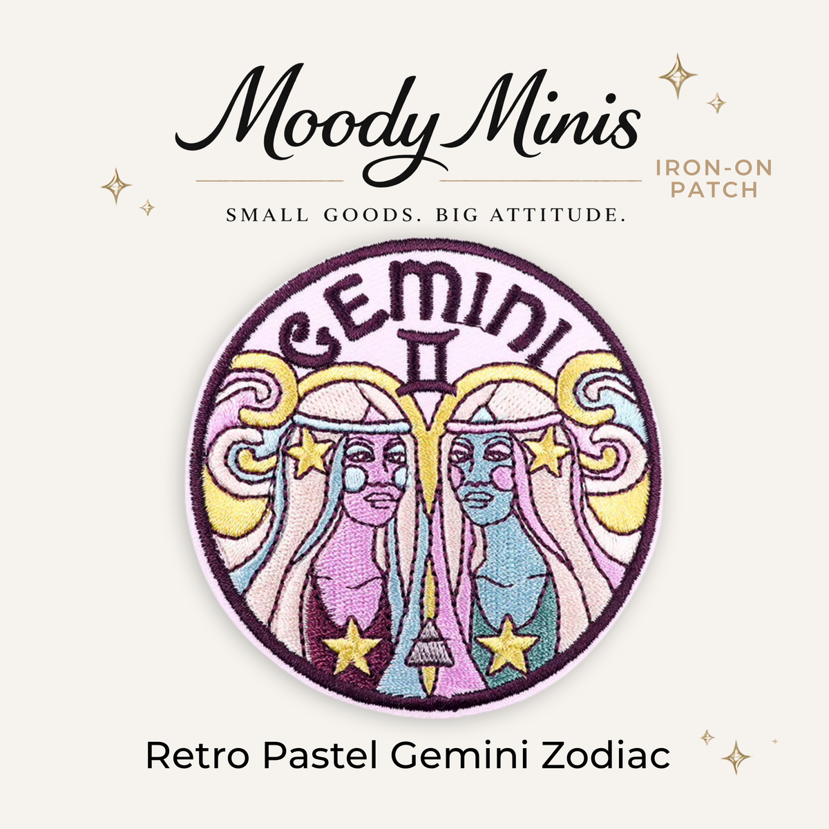 Retro Pastel Gemini Zodiac Embroidered Patch