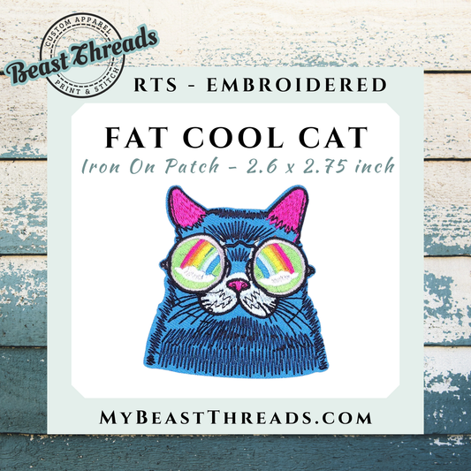 Fat Cool Cat Embroidered Patch- RTS