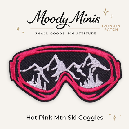 Hot Pink Mountain Ski Goggles Embroidered Patch